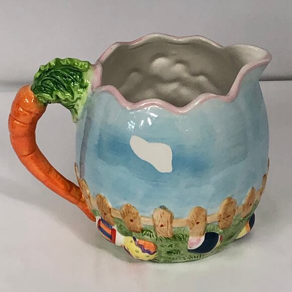 GKA Collector's Rabbit Couple Easter Egg Hunt Water Juice Pitcher Jug 7" Tall - Picture 4 of 11